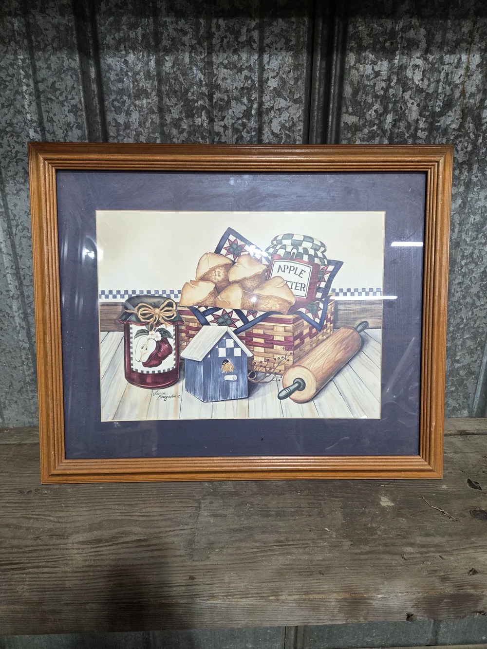Country Kitchen Still Life Framed Wall Art - Brown Frame